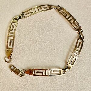 Vintage 925 Sterling Silver Gold Plated Tennis Bracelet GREEK KEY Design  7.5"